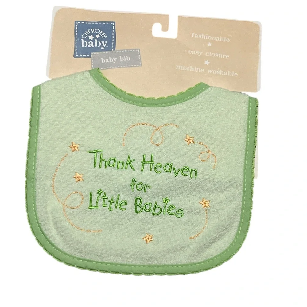 Vintage Cherokee Baby Green Embroidered Bib